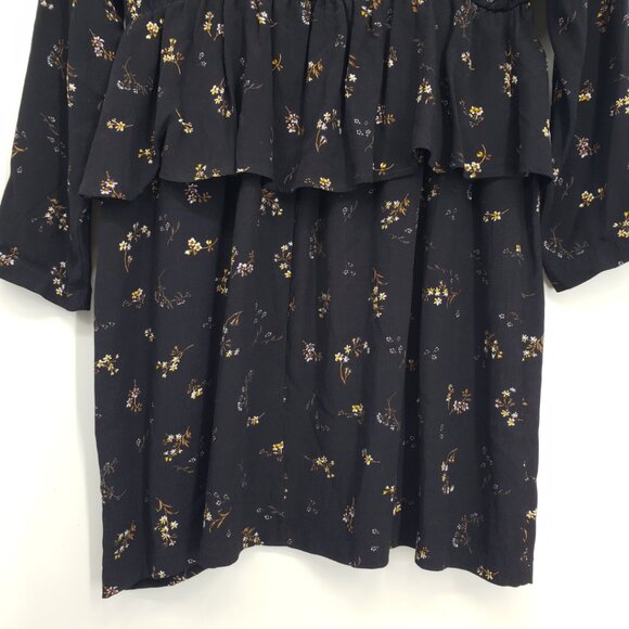 3/$25 H&M Floral Print‎ Peplum Ruffle Mini Dress 10 Long Sleeves Mock Neck Black - Picture 8 of 9